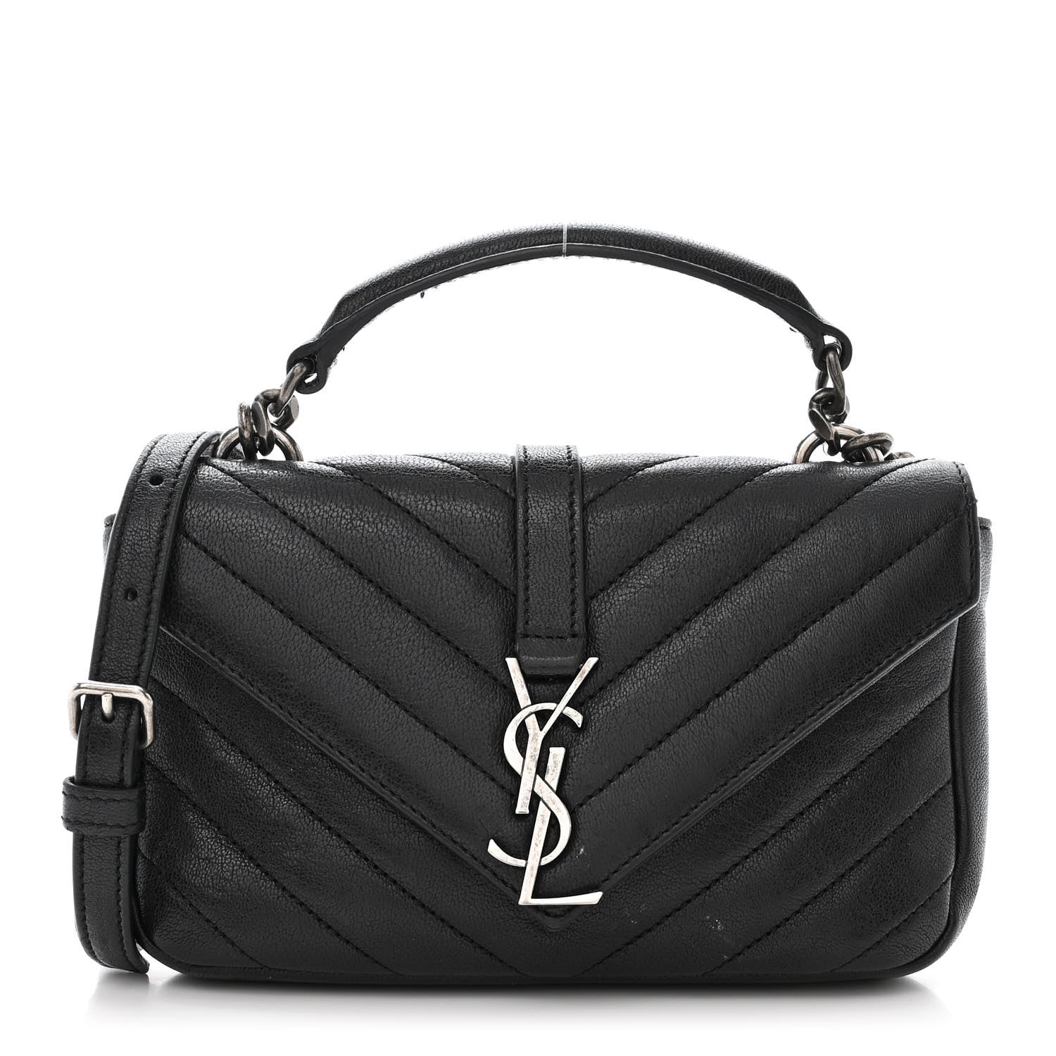 Saint Laurent Sheepskin Matelasse Chevron Monogram College Chain Wallet Black 1 of 12
