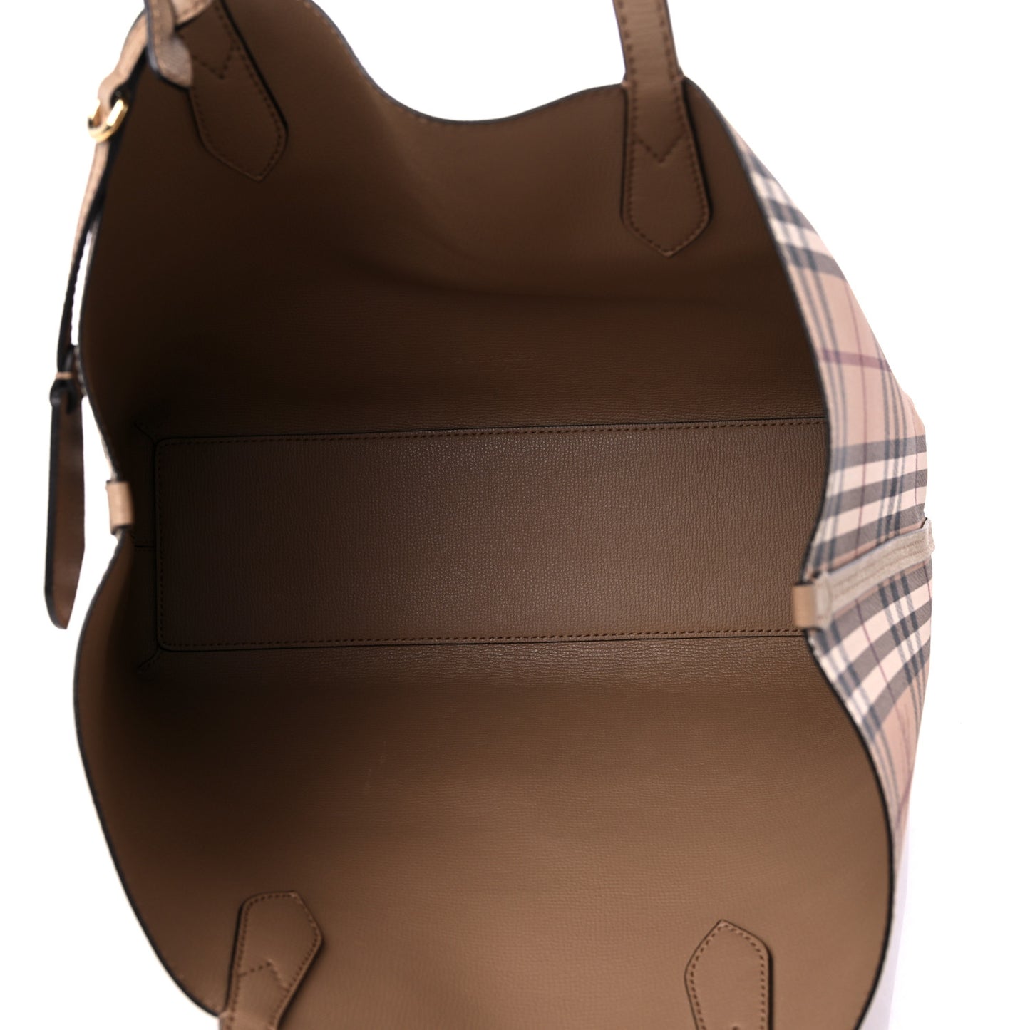 Grainy Calfskin Haymarket Check Medium Reversible Tote Camel