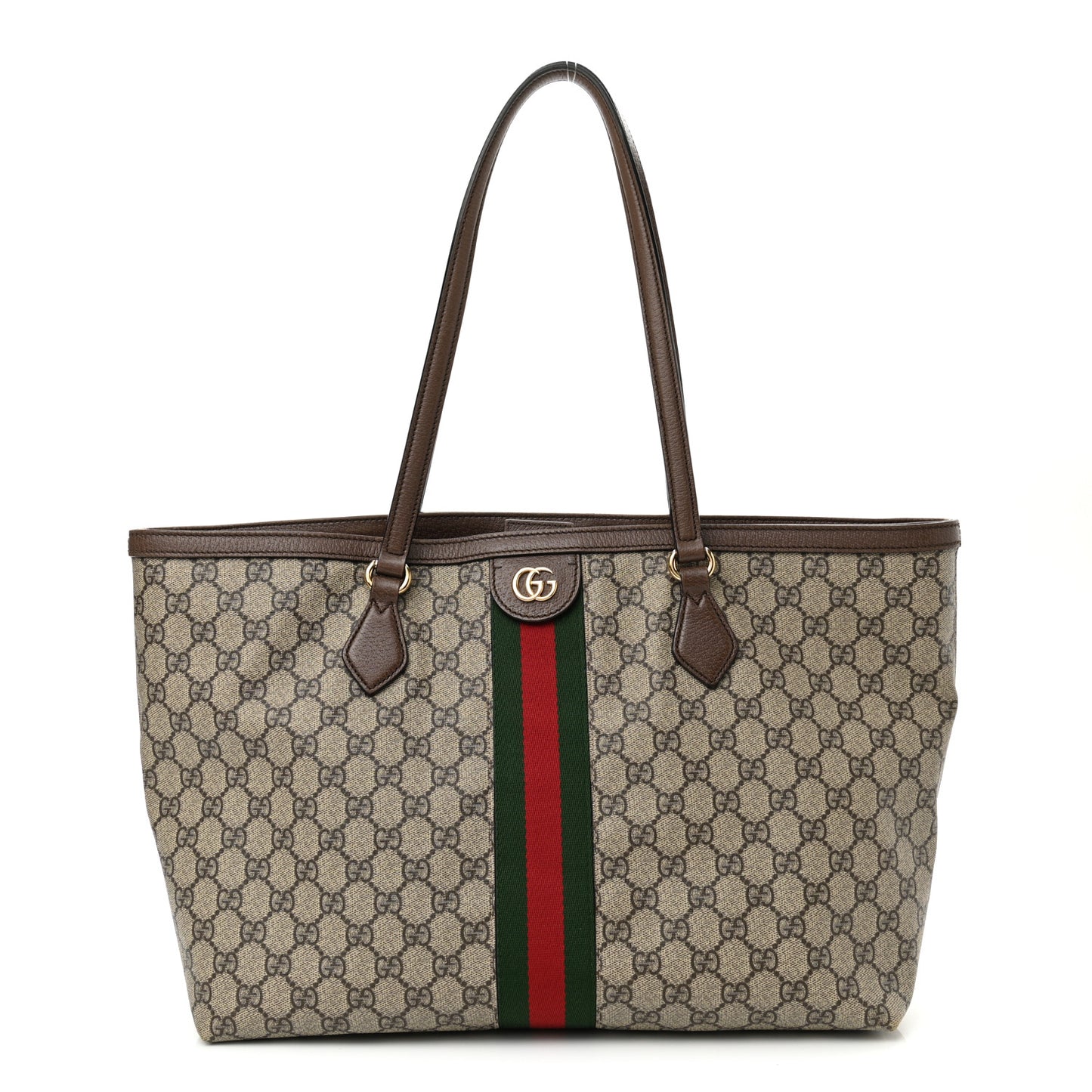 GG Supreme Monogram Textured Calfskin Web Medium Ophidia Shopping Tote Beige Ebony New Acero