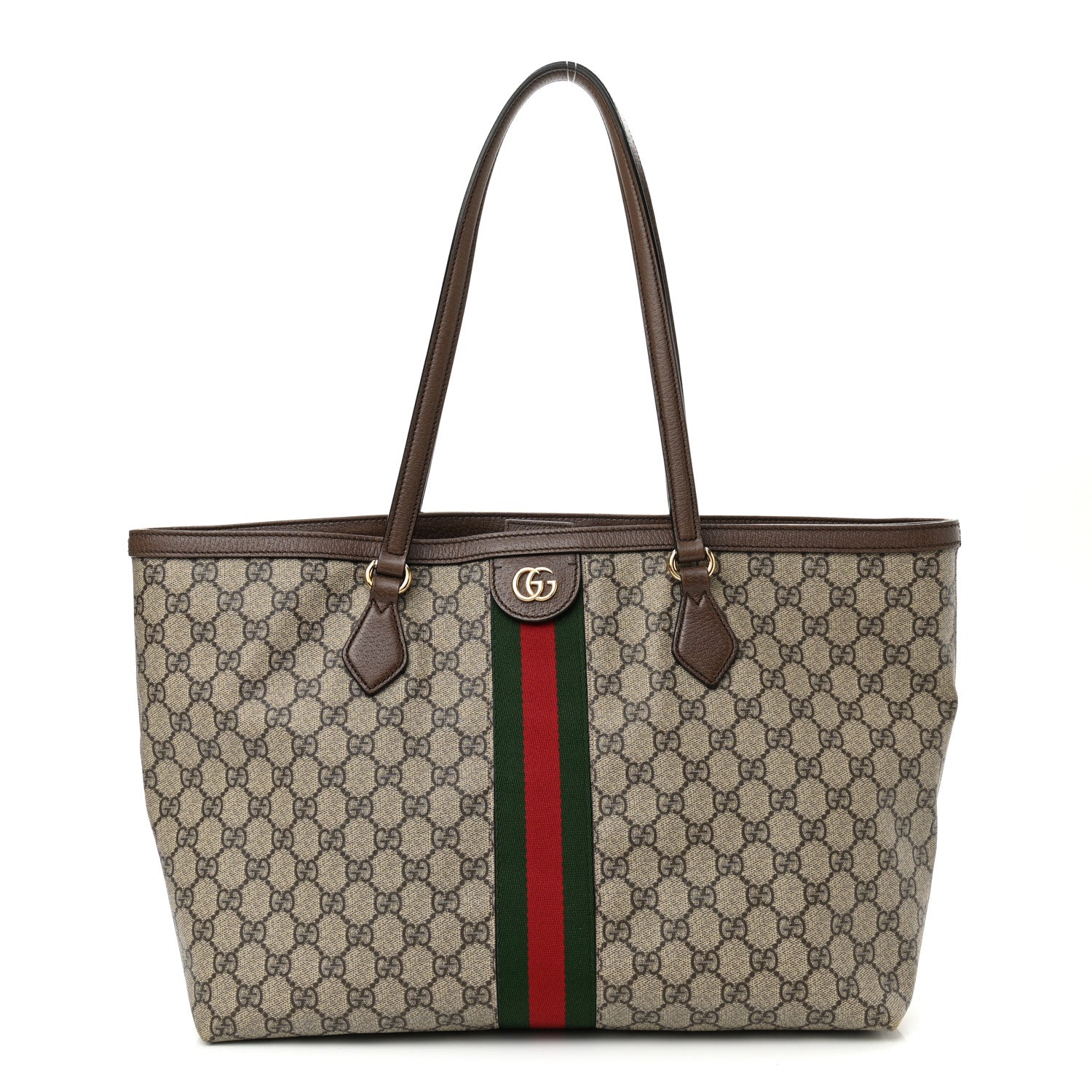 Gucci GG Supreme Monogram Textured Calfskin Web Medium Ophidia Shopping Tote Beige Ebony New Acero 1 of 12