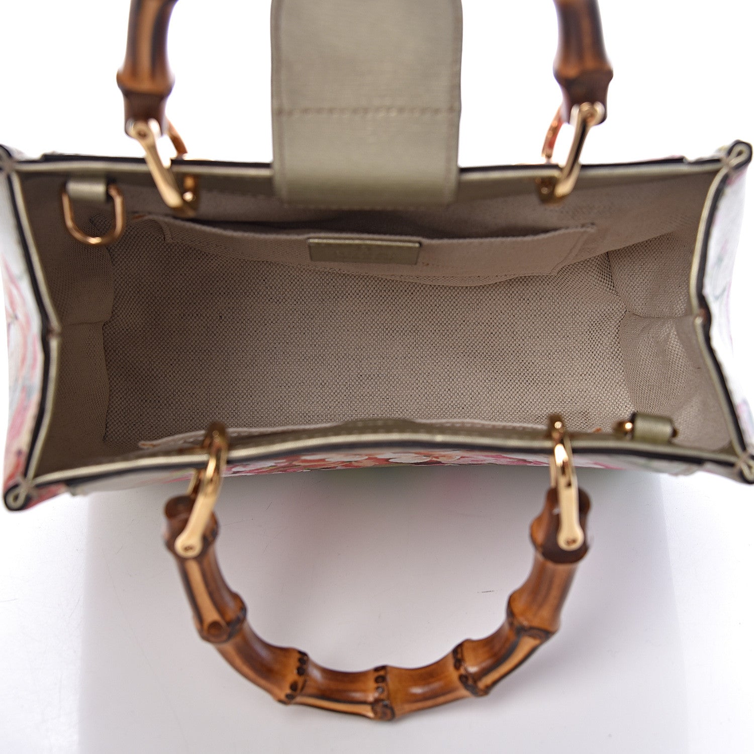 Gucci Metallic Shangai Calfskin Blooms Print Mini Bamboo Shopper Tote Gold Multicolor 5 of 10