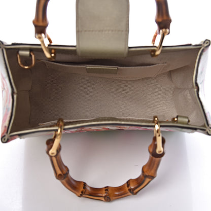 Gucci Metallic Shangai Calfskin Blooms Print Mini Bamboo Shopper Tote Gold Multicolor 5 of 10