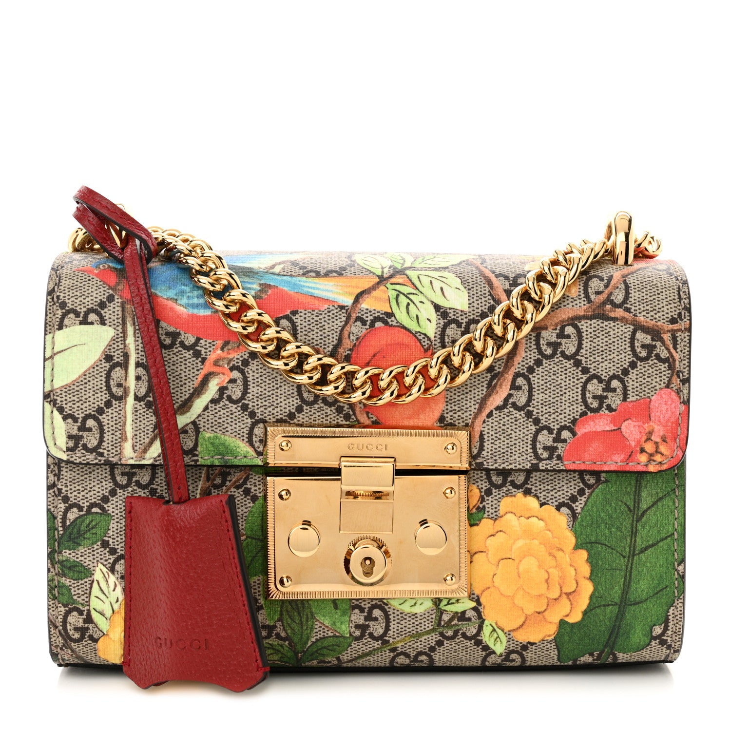 Gucci GG Supreme Monogram Tian Small Padlock Shoulder Bag Beige Multicolor New Acero 1 of 12