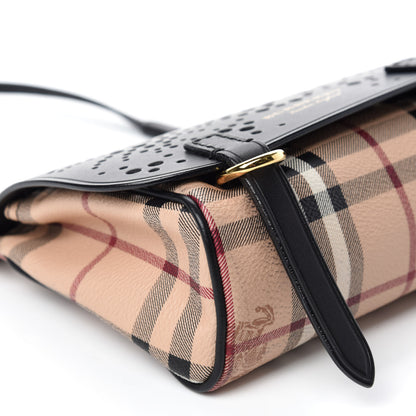 Burberry Perforated Calfskin Haymarket Check Baby Bridle Crossbody Black 6 of 11