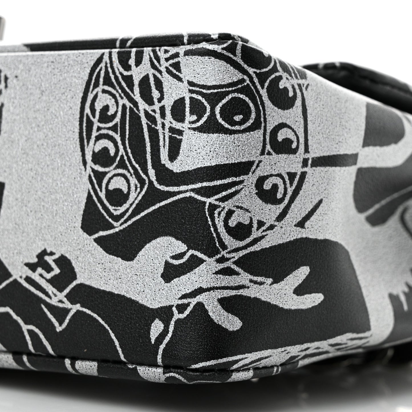 Lambskin Printed Mini Rectangular Flap Black Silver