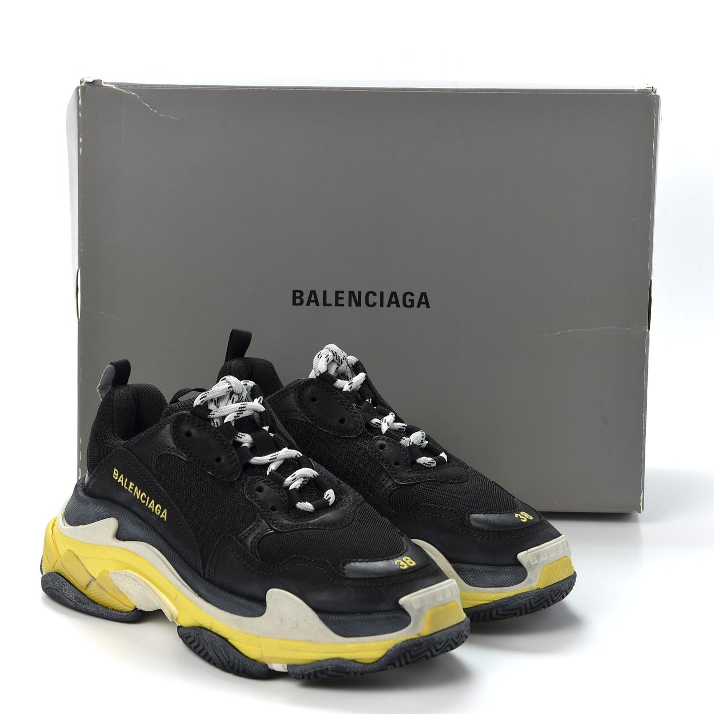 Fabric Mesh Womens Triple S Sneakers 38 Black Yellow