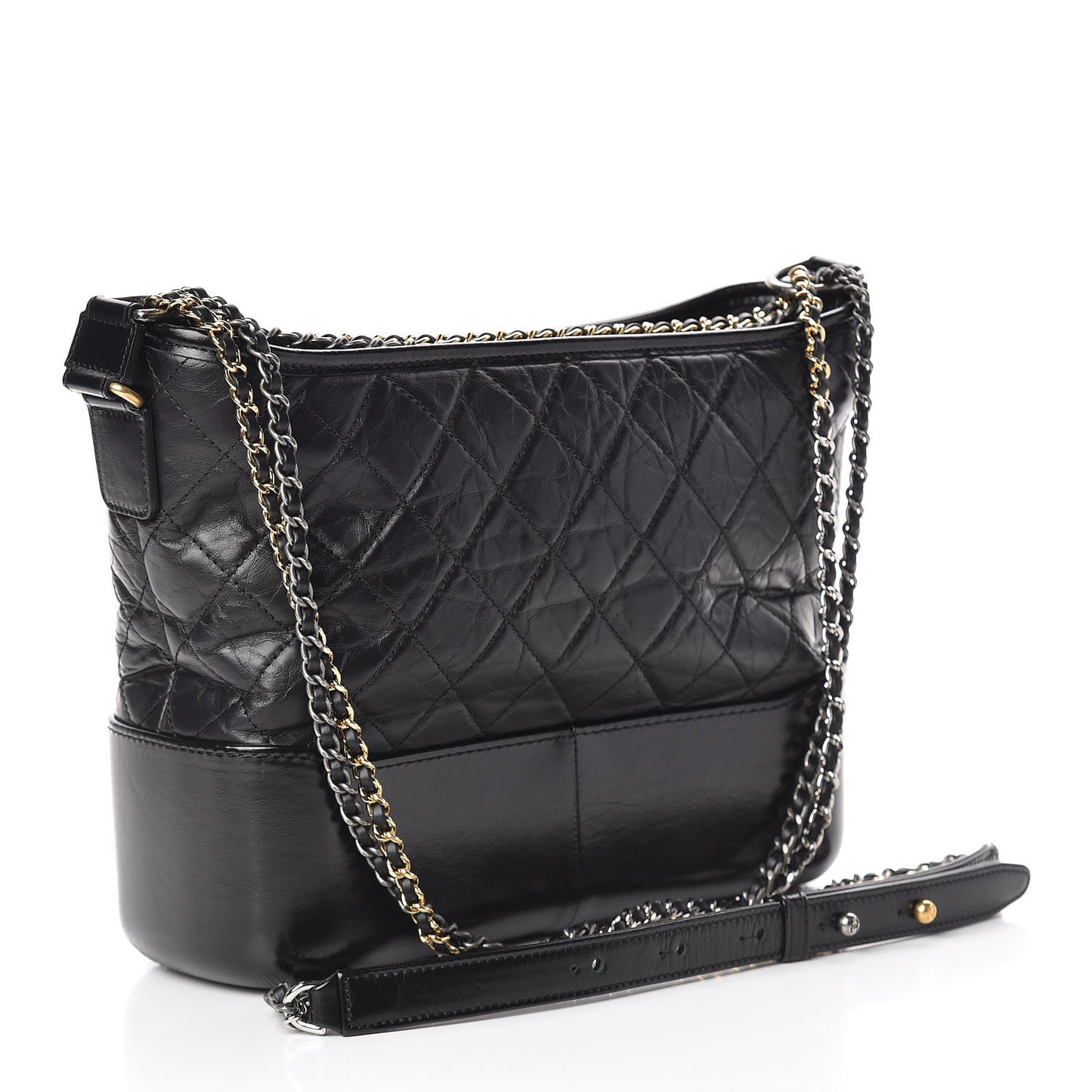 Aged Calfskin Quilted Medium Gabrielle Hobo Black