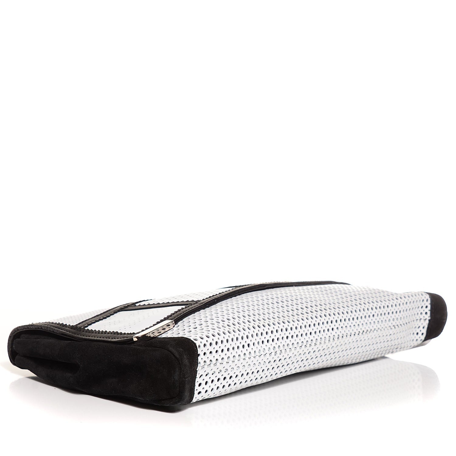 Jimmy Choo Perforated Leather Ally Mixed Media Patchwork Clutch Black White 4 of 7