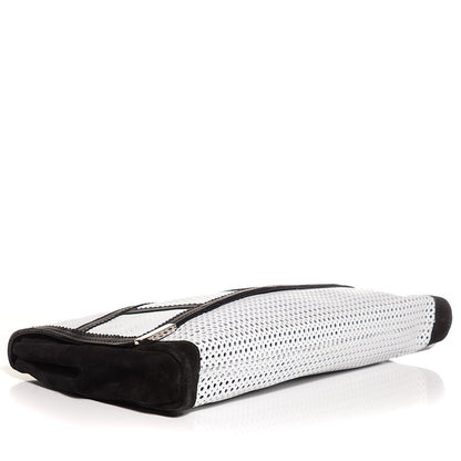 Jimmy Choo Perforated Leather Ally Mixed Media Patchwork Clutch Black White 4 of 7