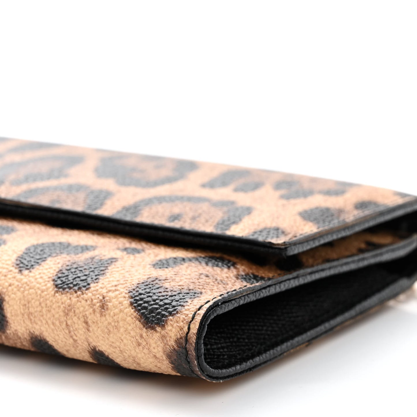 DOLCE &amp; GABBANA Dauphine Leopard Print Wallet On Chain Brown Black
