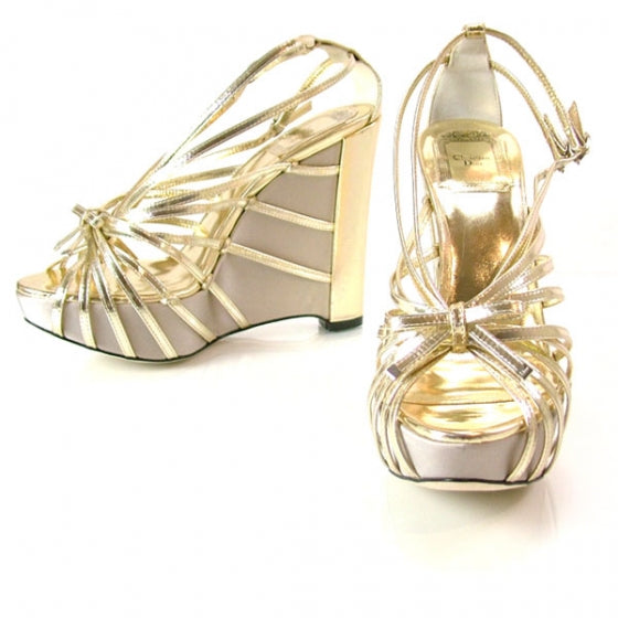 Satin Platform Wedge Heels Gold