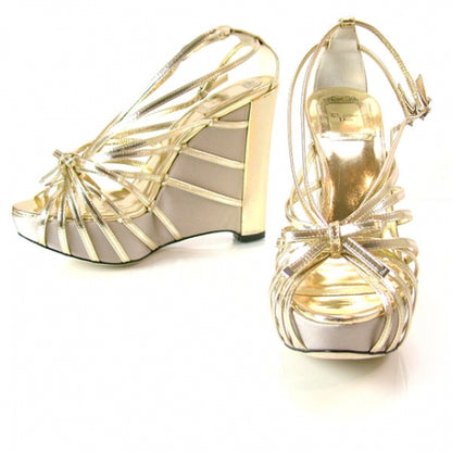 Christian Dior Satin Platform Wedge Heels Gold 1 of 7