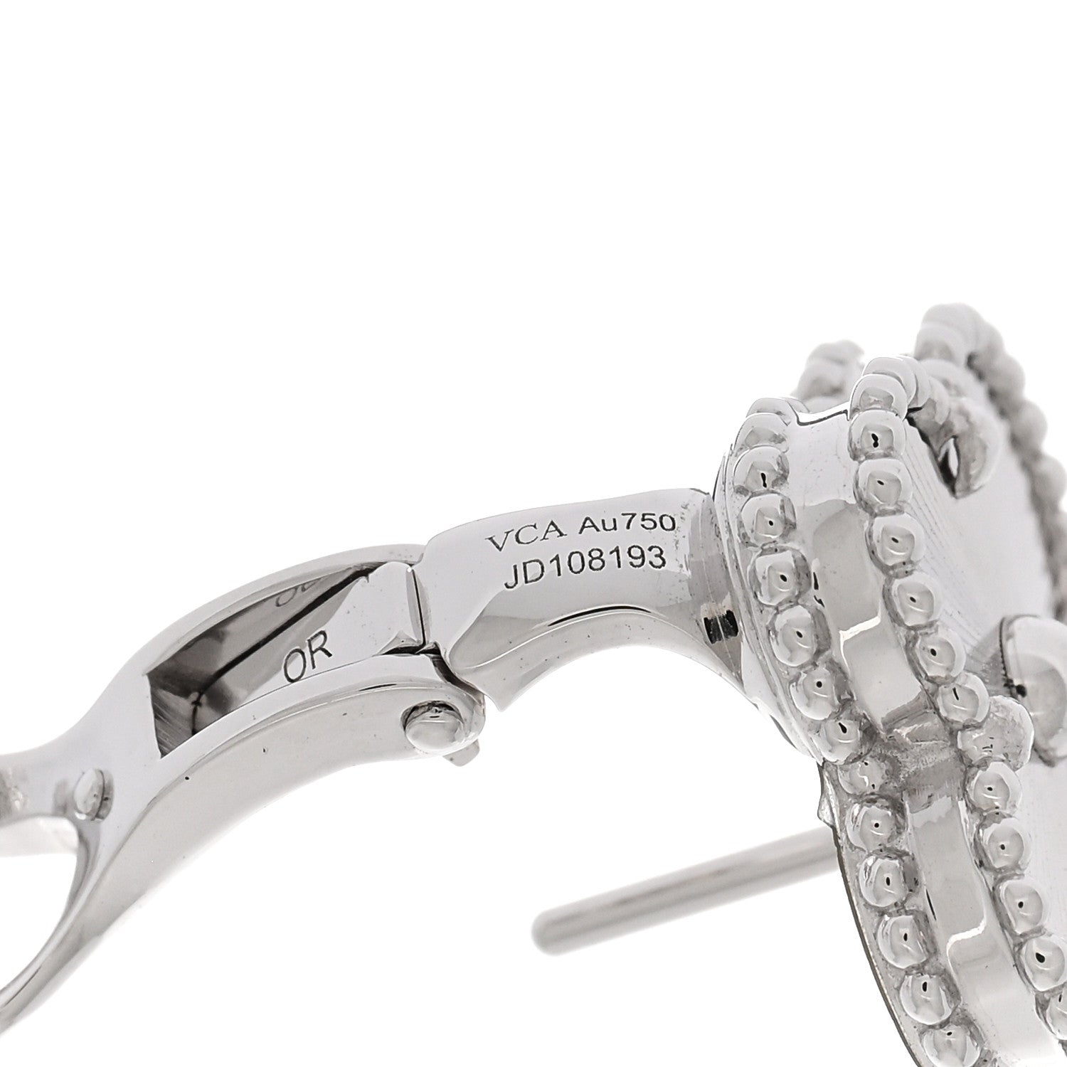 Van Cleef & Arpels 18K White Gold Guilloche Vintage Alhambra Earrings 4 of 5