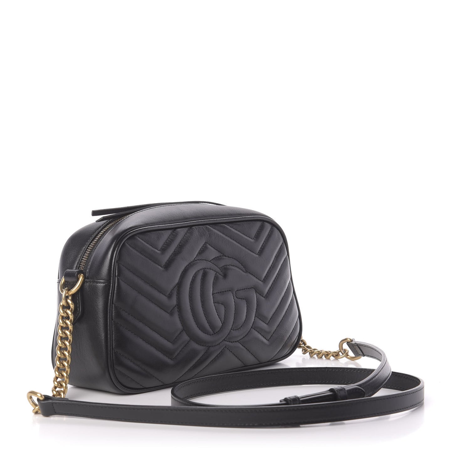 Calfskin Matelasse Small GG Marmont Chain Shoulder Bag Black