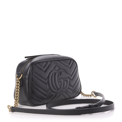 Gucci Calfskin Matelasse Small GG Marmont Chain Shoulder Bag Black 3 of 11