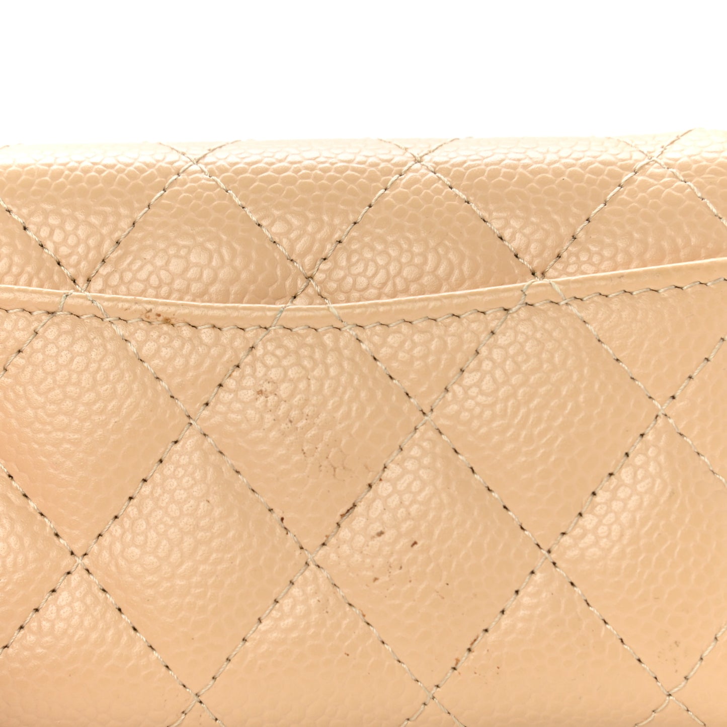 Caviar Quilted Flap Card Holder Wallet Beige