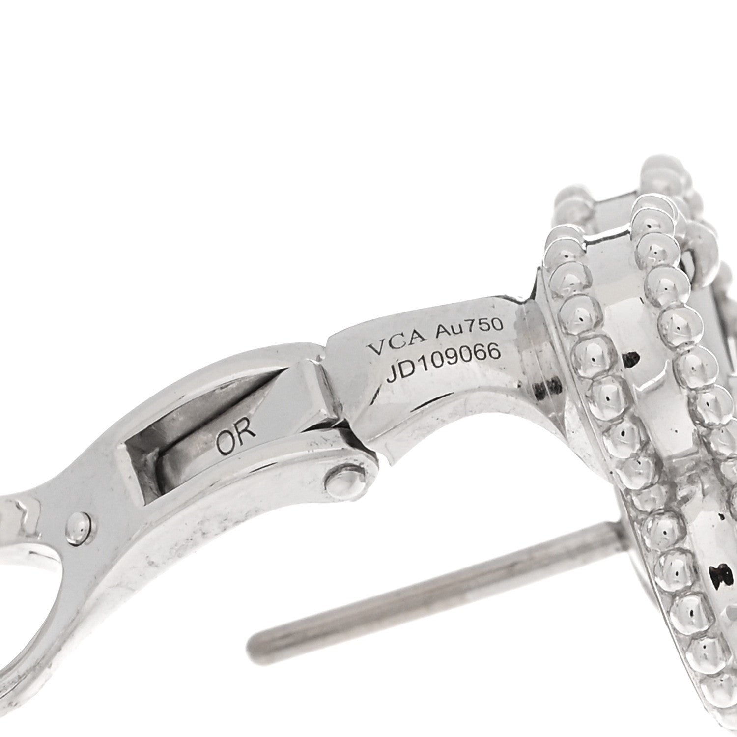 Van Cleef & Arpels 18K White Gold Guilloche Vintage Alhambra Earrings 4 of 4