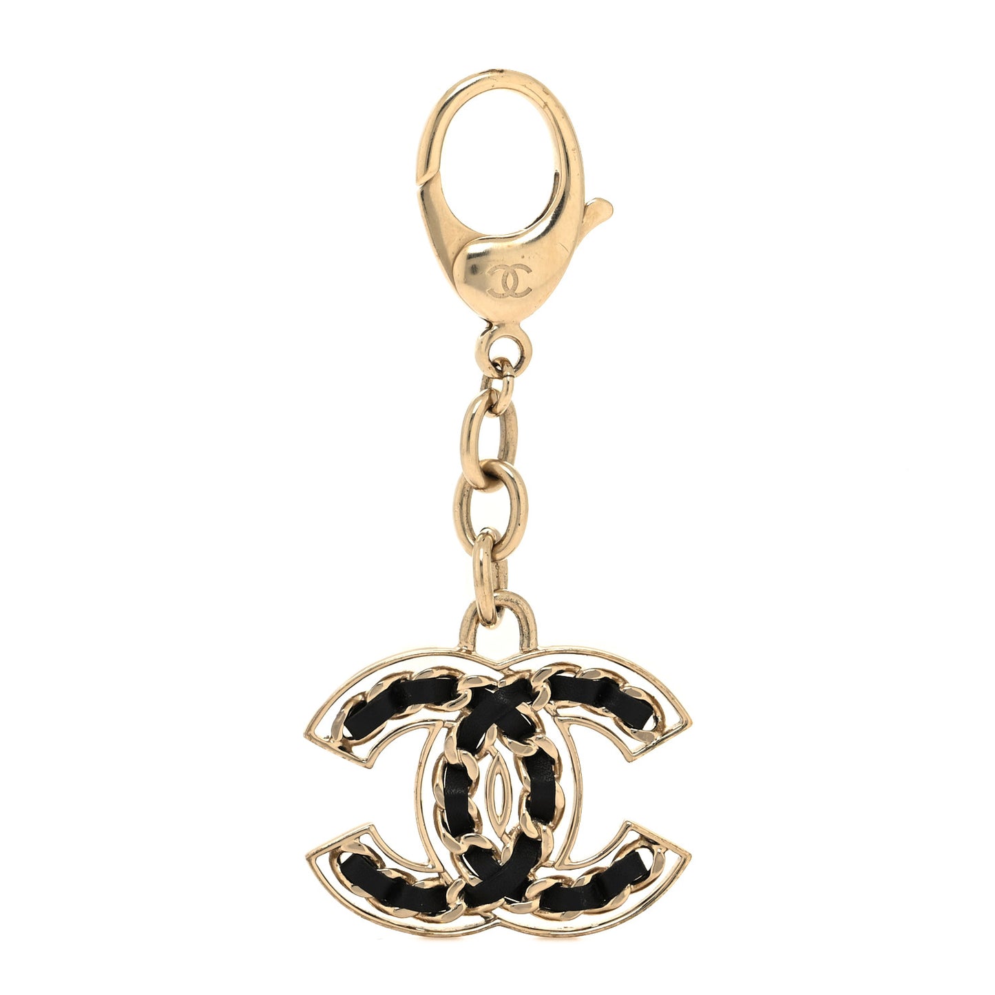 Lambskin CC Chain Keychain Black Gold