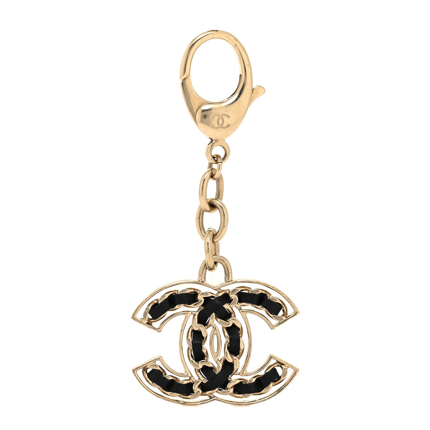 Chanel Lambskin CC Chain Keychain Black Gold 1 of 3