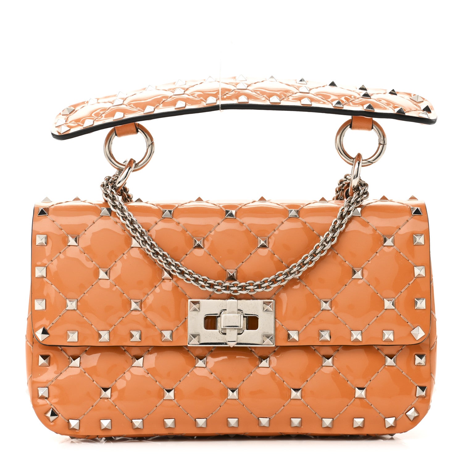 Valentino Garavani Patent Small Rockstud Spike Shoulder Bag Orange 1 of 10