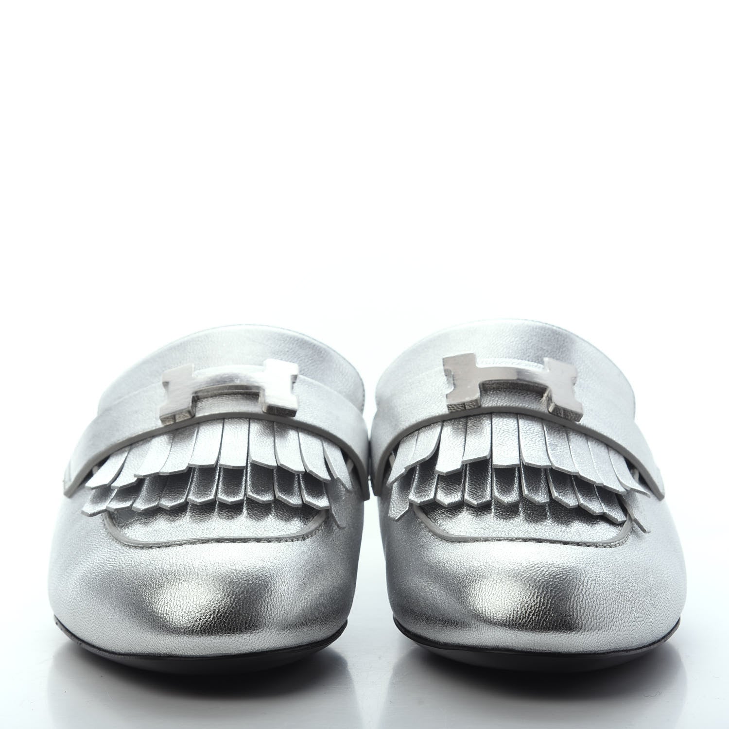 Hermes Metallic Goatskin Rivoli Mules 37 Gris Argente 2 of 4