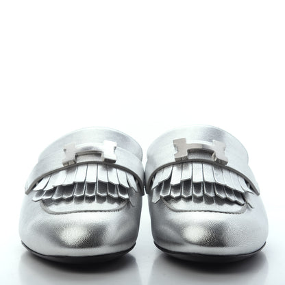 Hermes Metallic Goatskin Rivoli Mules 37 Gris Argente 2 of 4