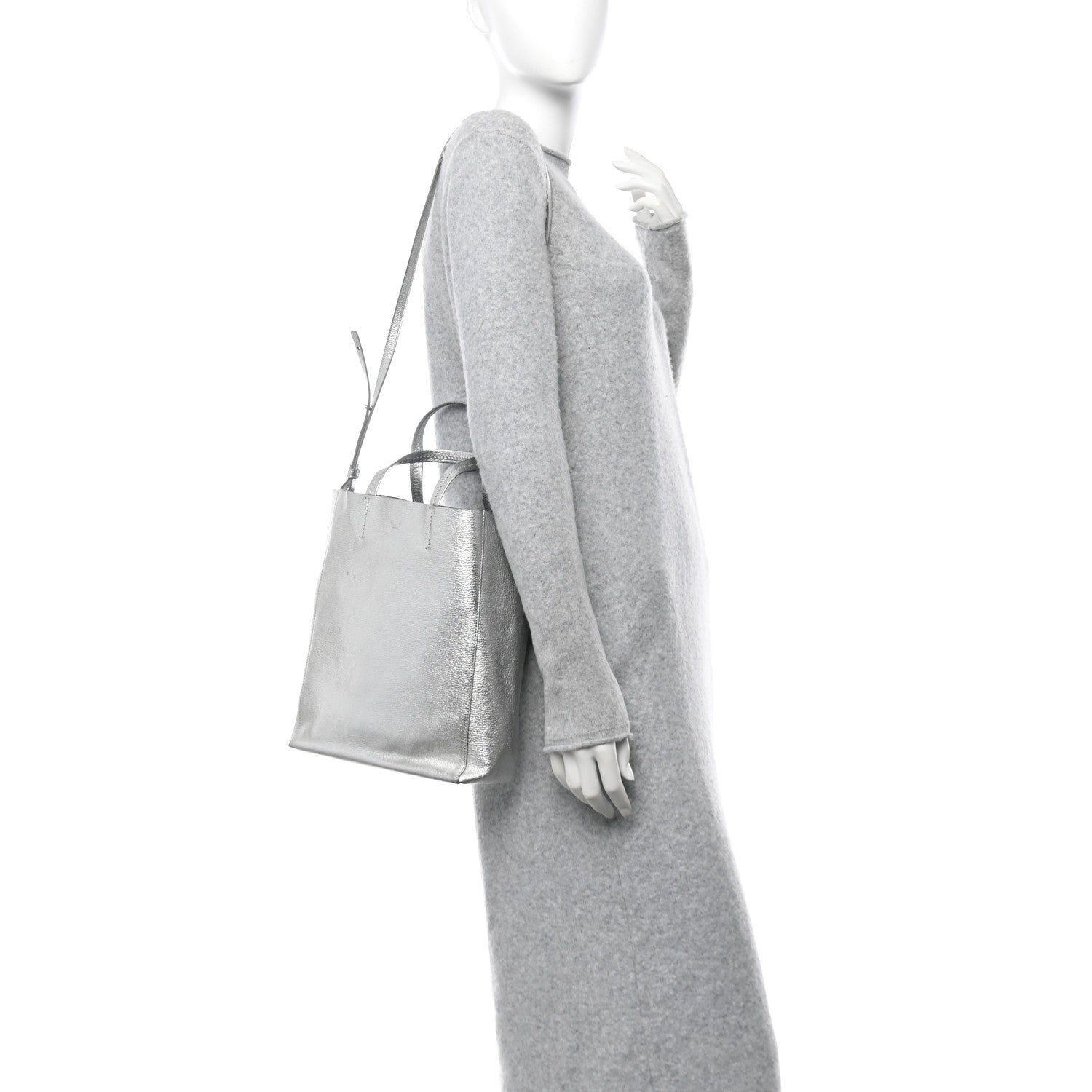Celine Metallic Grained Calfskin Small Vertical Cabas Silver 2 of 11