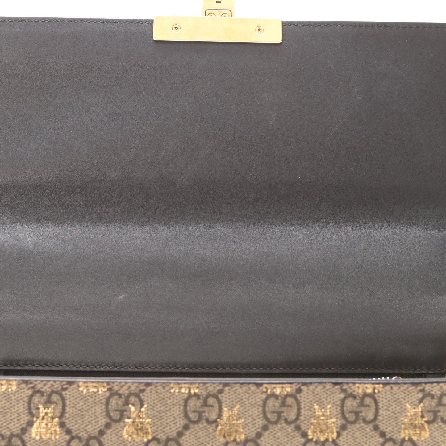 GG Supreme Monogram Bees Medium Padlock Shoulder Bag Beige Oro Black