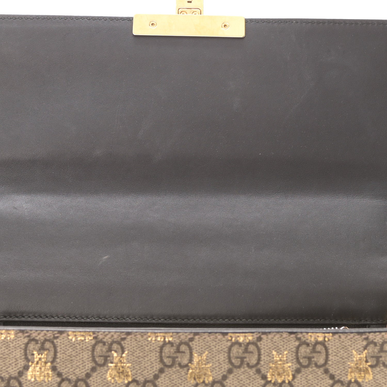 Gucci GG Supreme Monogram Bees Medium Padlock Shoulder Bag Beige Oro Black 6 of 9