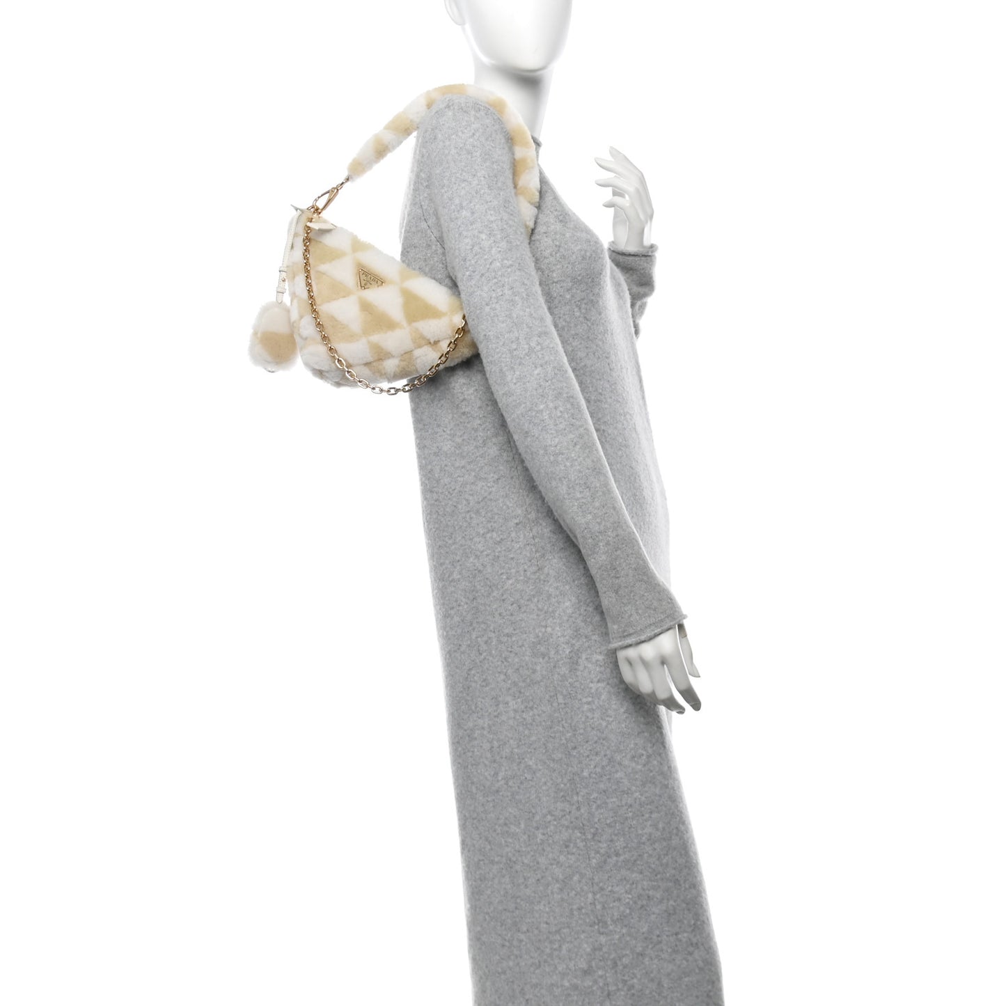 Shearling Symbole Mini Triangle Bag Ecru White