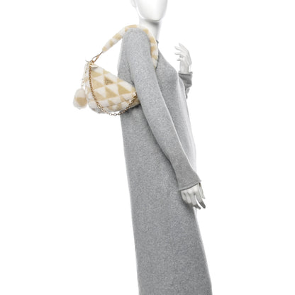 Prada Shearling Symbole Mini Triangle Bag Ecru White 3 of 10