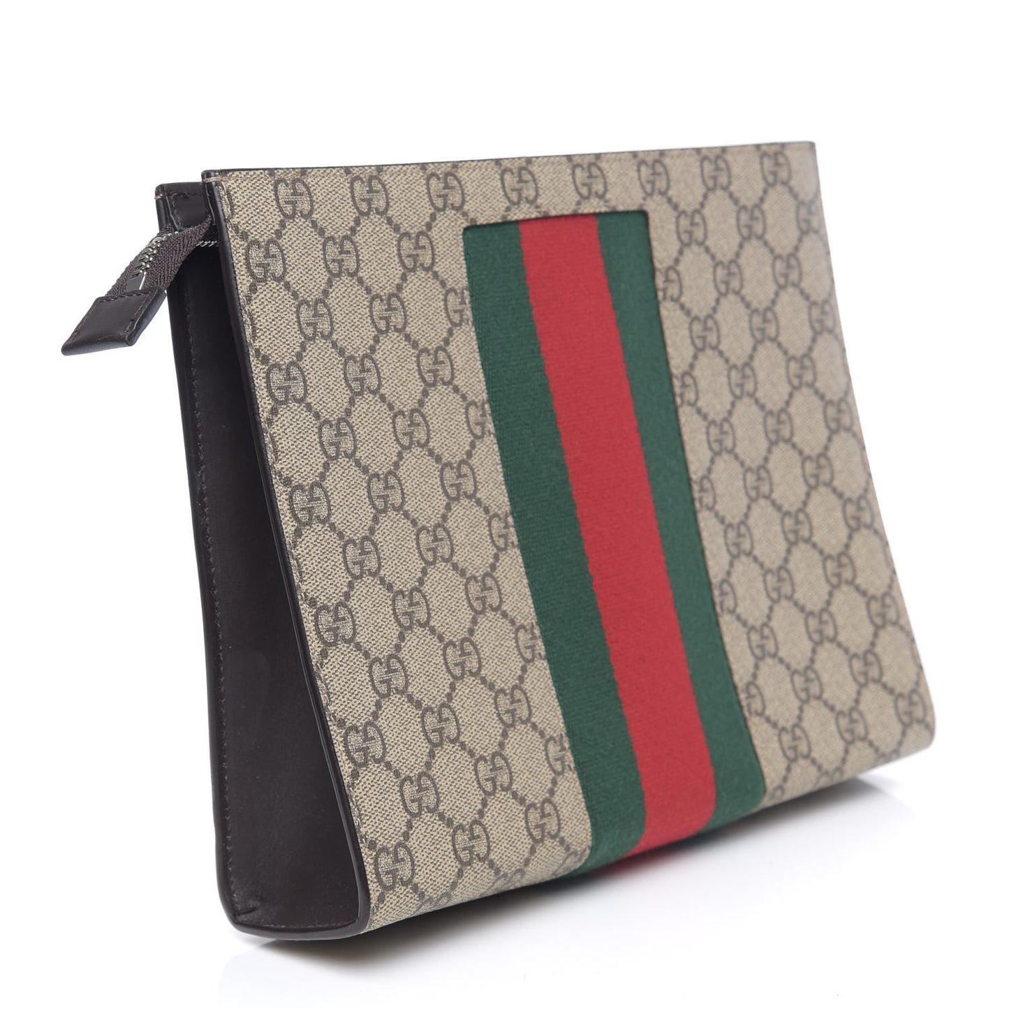 GG Supreme Monogram Selleria Calfskin Web New Web Cosmetic Case Beige Ebony Cocoa