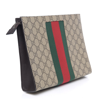 Gucci GG Supreme Monogram Selleria Calfskin Web New Web Cosmetic Case Beige Ebony Cocoa 2 of 8