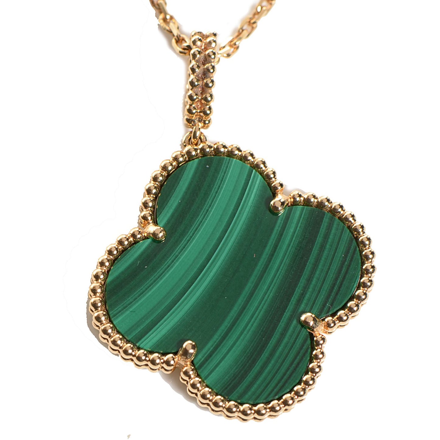 18K Yellow Gold Malachite Magic Alhambra Pendant Necklace