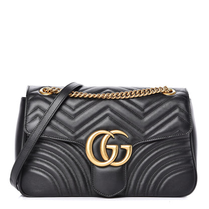 Gucci Calfskin Matelasse Medium GG Marmont Shoulder Bag Black 1 of 12