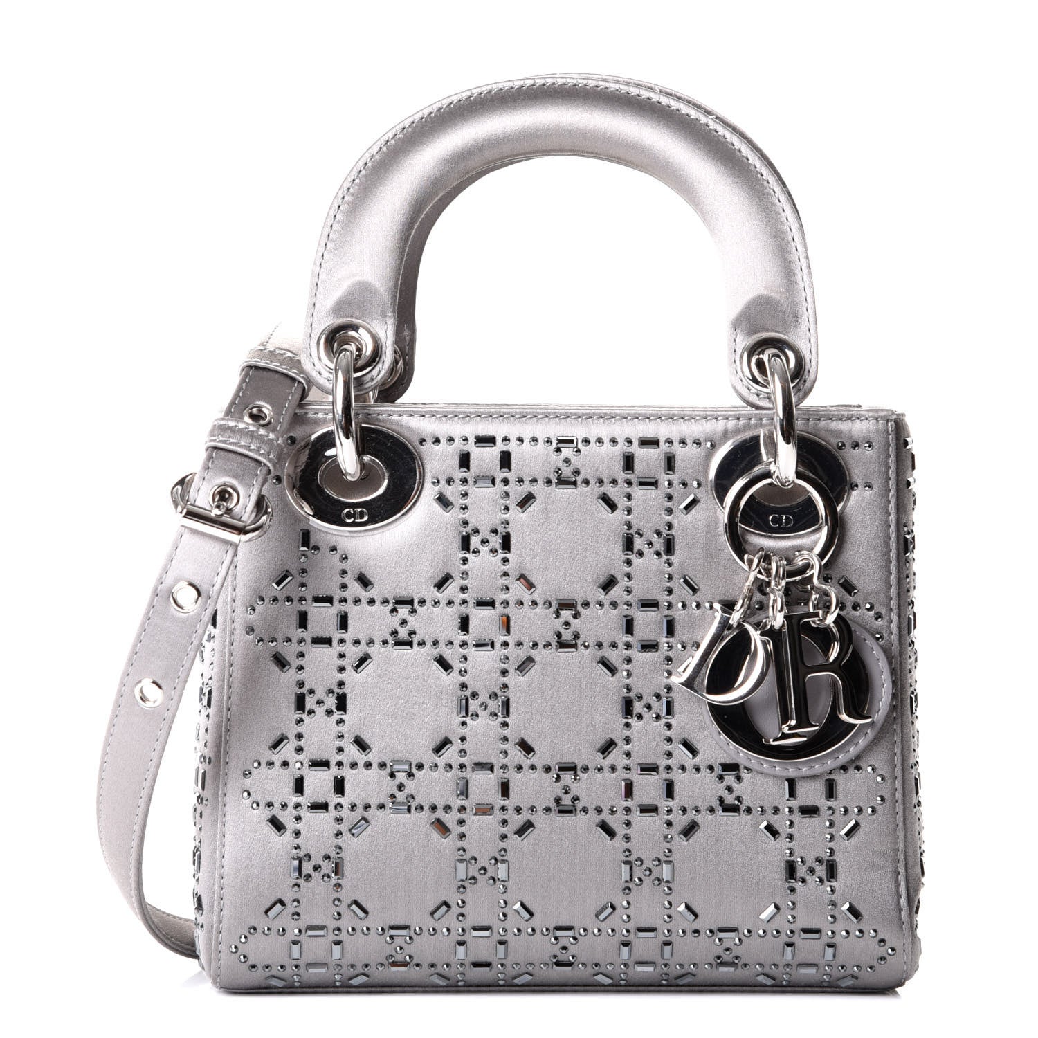 Christian Dior Satin Crystal Cannage Mini Lady Dior Gray 1 of 9