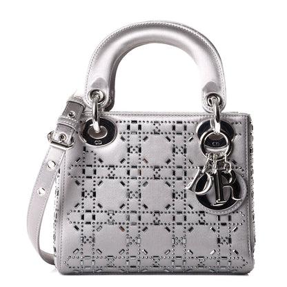 Christian Dior Satin Crystal Cannage Mini Lady Dior Gray 1 of 9