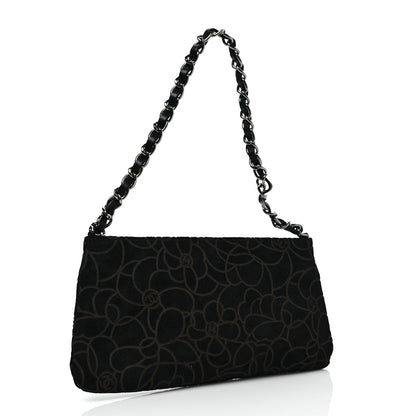 Chanel Suede Camellia Embossed Clutch Bag Black 2 of 7