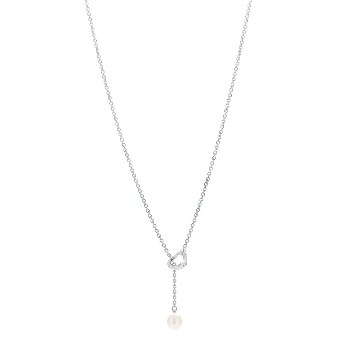 Sterling Silver Pearl 7.5-8mm Elsa Peretti Open Heart Lariat Necklace