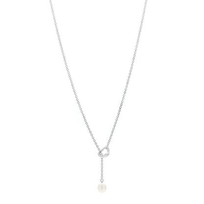 Tiffany Sterling Silver Pearl 7.5-8mm Elsa Peretti Open Heart Lariat Necklace 1 of 5