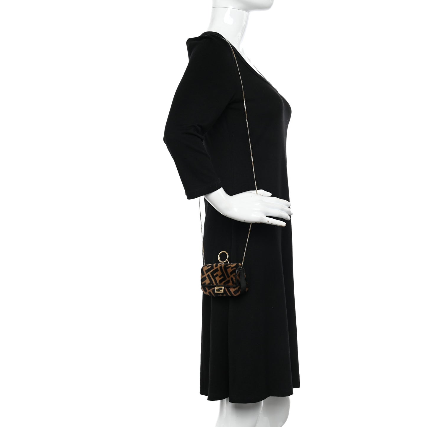Sheared Sheepskin Vitello King FF Nano Baguette Charm Tobacco Moro Black