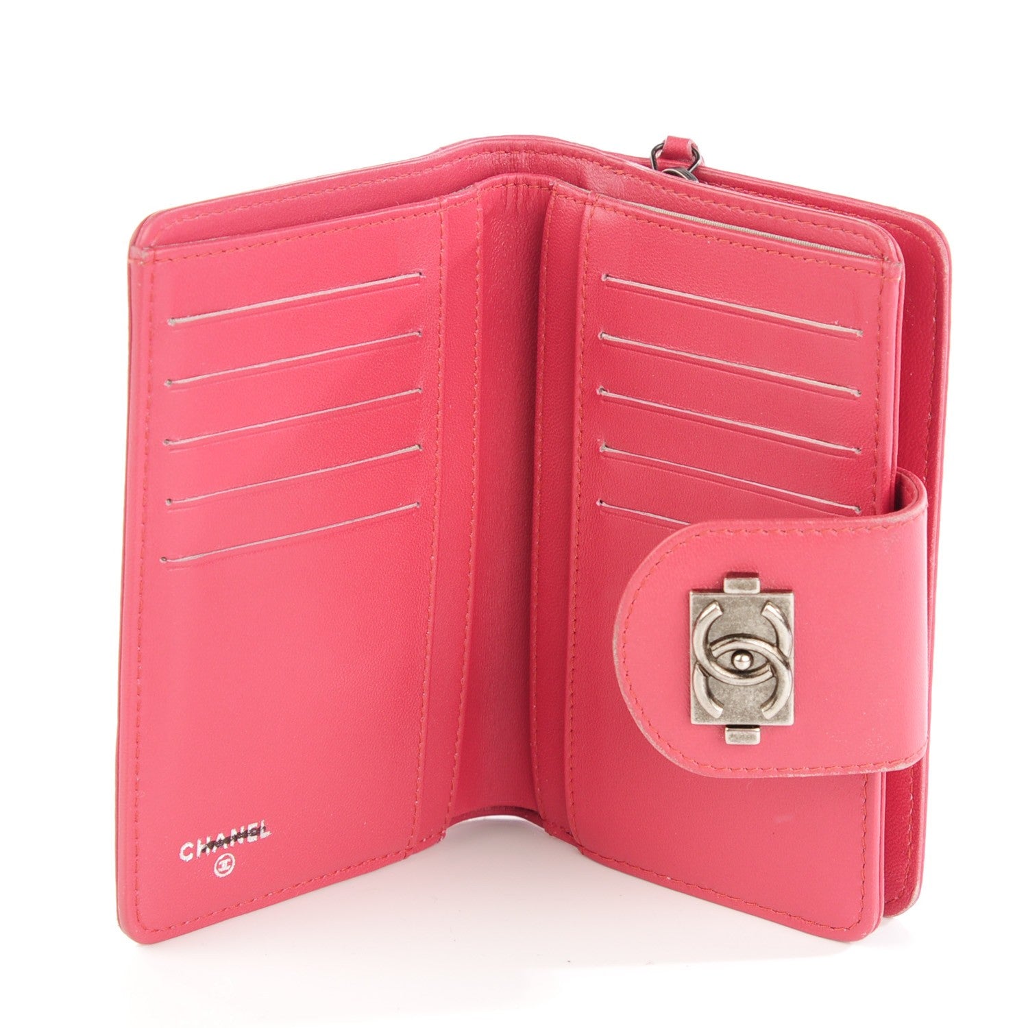 Chanel Lambskin Quilted Boy Large Zip Pocket Wallet Pink 10 of 11
