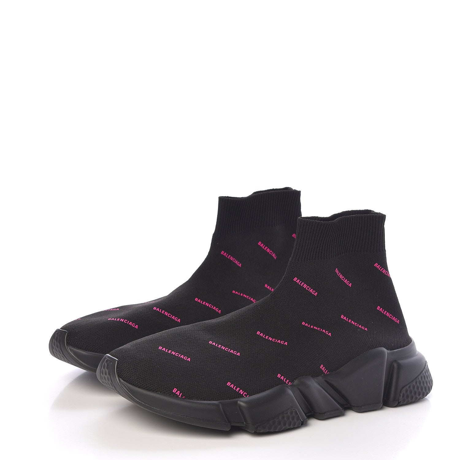 Balenciaga Neoprene Knit Allover Logo Womens Speed Sneakers 39 Black Fuchsia 3 of 8