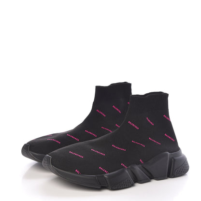 Balenciaga Neoprene Knit Allover Logo Womens Speed Sneakers 39 Black Fuchsia 3 of 8