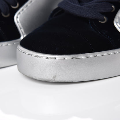 Chanel Calfskin Velvet Womens CC Sneakers 35 Silver Blue 8 of 11