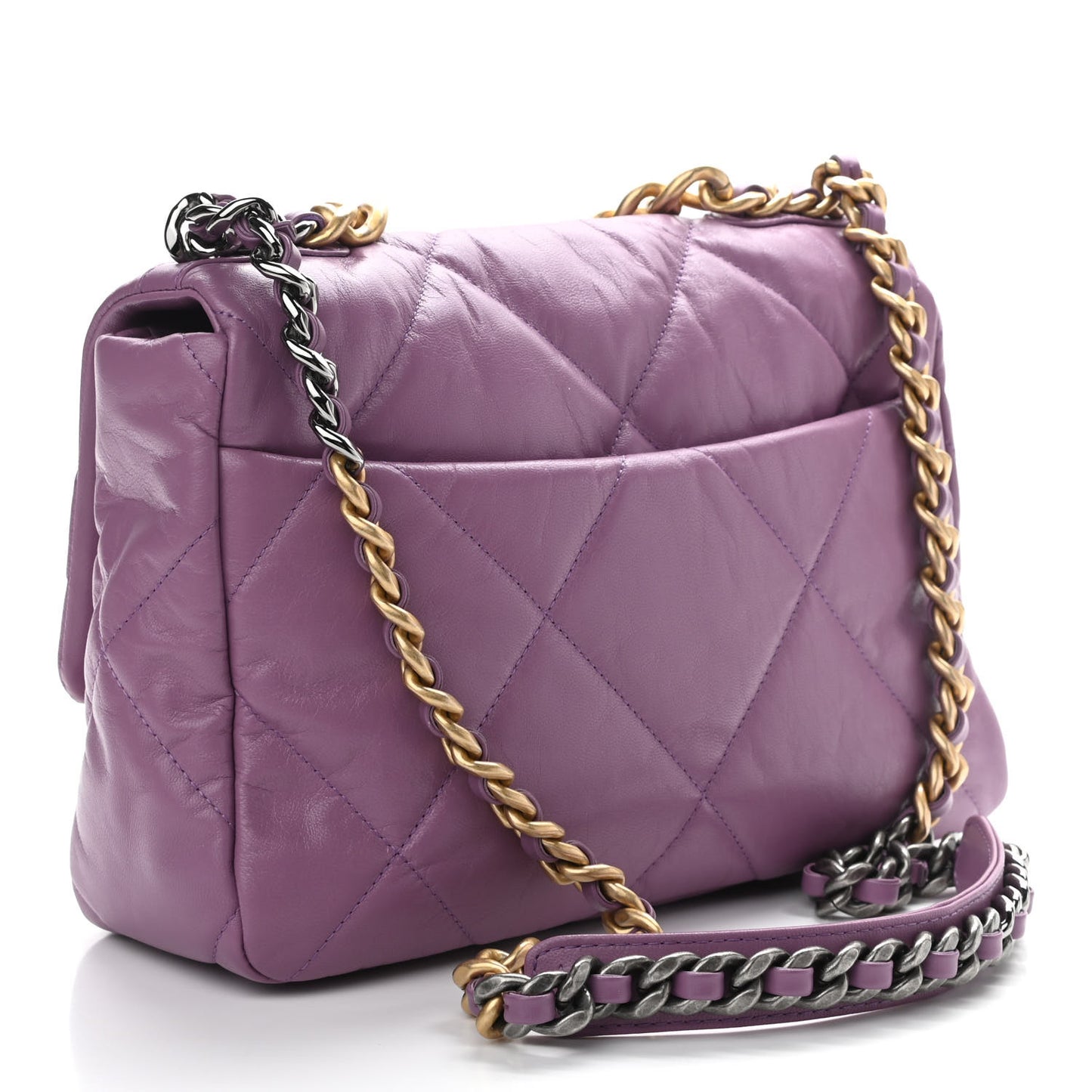 Goatskin Quilted Large Chanel 19 Flap Purple
