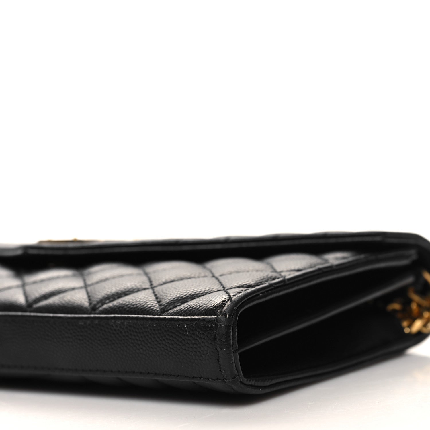 Saint Laurent Grain De Poudre Mixed Matelasse Triquilt Monogram Chain Wallet Black 11 of 12