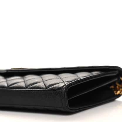 Saint Laurent Grain De Poudre Mixed Matelasse Triquilt Monogram Chain Wallet Black 11 of 12