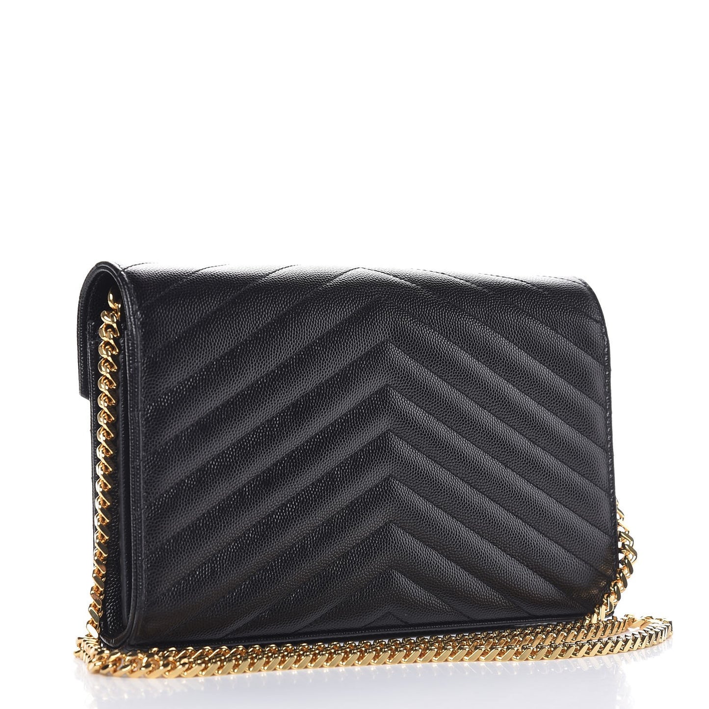 Grain De Poudre Matelasse Chevron Monogram Chain Wallet Black