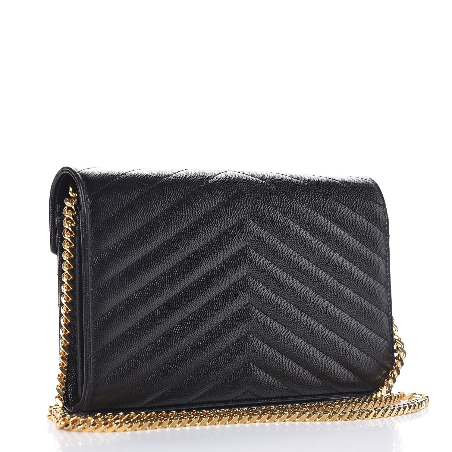 Saint Laurent Grain De Poudre Matelasse Chevron Monogram Chain Wallet Black 3 of 8